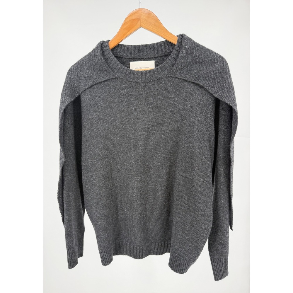 Brochu Walker Sweater Womens S Charcoal Gray Wool Cashmere Layered Wrap FVA3664